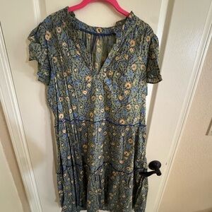Anthropologie Blue and Green Floral Dress